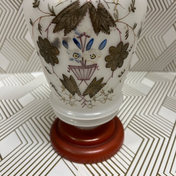 Antique Hand Blown Bristol Glass Vase Hand Painted - Picture 4 of 13